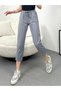 Women's Gray Elastic Waist Tassel Detail Piece Painted Gabardine Trousers