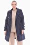 Women's Large Size Double Breasted Collar Buttoned Navy Blue Trench Coat 1049 - 3