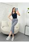 Women's Gray Elastic Waist Tassel Detail Piece Painted Gabardine Trousers - 4