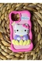 iPhone 15 Pro Max Compatible Hello Kitty Patterned Soft Dough Silicone Luxury with Stand Feature and Mirror - 5