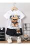 Children's Teddy Bear Design Printed Top and Bottom Set Cotton Shorts T-Shirt Set