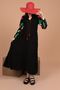 Women's Long Sleeve and Tall Viscose Fabric Dress with Embossed Print Detail on Sleeves Summer/Spring Black - 5