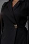 Double Breasted Jacket Collar Pleat Detailed Wrap Cut Sleeves Tulle Long Sleeve Black Evening Dress 24K2169 - 2