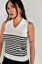 Women's Polo Neck Sleeveless White Striped Knitwear