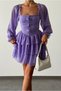 Women's Tulle Fabric Lacing Front Design Skirt Layered Transparent Sleeve Mini Lilac Evening Dress 082 - 4