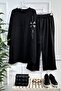 Large Size Angel Stone Detailed Combed Cotton Double Set - Black