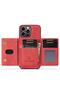 Apple iPhone 13 Pro Max Compatible Leather Phone Case with Detachable Wallet Red - 3