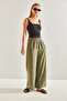 Women's Green Elastic Waist Trousers 60111003 - 2