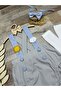 Sun and cloud concept baby boy gray blue salopet bow tie socks set - 6