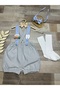 Rabbit and tooth concept baby boy blue gray salopet