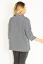 Women's Large Size Navy Blue Stand-Up Collar Striped Capri Sleeve Tunic 65n35063 - 5