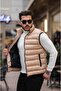 New Season Beige Inflatable Padding Zippered Pocket Stand Collar Sleeveless Vest - 3