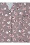 Women's Shirt Collar Buttoned Dark Powder Floral Patterned Milan Fabric Short Sleeve Pajamas Set - 2