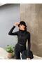 Women's Dark Black Gather Detailed Stand Collar Sandy Blouse - 2