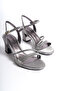 PLATINUM STRAPPED SNAKE LEATHER PATTERNED WOMEN'S HEEL SHOES - 4