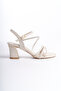 CROSSBAND STONE DETAIL BEIGE WOMEN'S HEELED SANDALS SHOES - 4