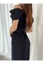 Shoulder Detailed Belted Front Slit Detailed Imported Crepe Fabric Evening Dress Graduation Wedding Dress - 5