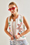 Women's White Red Embroidered Lined Vest 60131016 - 6