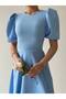 Baby Blue Balloon Sleeve Midi Dress - 2