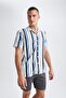 Regular Fit Apache Collar Striped Print Short Sleeve Shirt Y7037az22hs - 3