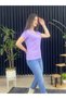 WOMEN'S LIGHT PURPLE V-NECK SHORT SLEEVE 100% COTTON T-SHIRT - 7