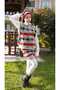 Girl's Waiter 3-Piece Knitwear Set with Plaid Hairband, Skirt, Open Sides and Tie Detail Sweaters - 3