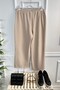 Asrın Emblem Detailed Full Stretchy Elastic Waist Wide Leg Trousers - Stone - 4