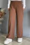 Wide Leg Elastic Waist Trousers - Tan - 4