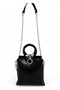 Black Patent Leather Ring Handled Chain Hand and Shoulder Women's Bag - 3