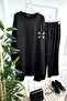 Large Size Angel Stone Detailed Combed Cotton Double Set - Black - 2
