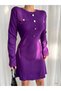 Women's Long Sleeve Round Neck Button Detail Knitwear Dress Purple Color