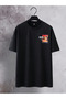 T-Shirt - Summer Paradise Printed Oversize Crew Neck Short Sleeve Black T-Shirt - 2