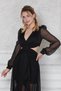Black Tulle Fabric Degaje Collar Low-cut Design Skirt Ruffle Design Maxi Evening Dress 9268 - 6