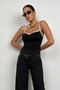 Women's Black Piping Detail Strap V-Neck Blouse 24S15017