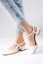 Thea White Color Patent Leather Open Back Side Buckle Blunt Toe Women's Short Heeled Shoes - 3