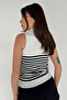 Women's Polo Neck Sleeveless White Striped Knitwear - 3