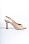 Lady Women's Thin Heel Buckle Open Back Blunt Toe Classic Heeled Shoes - 3