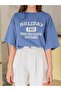Women's Baby Blue Holiday 1961 Printed Oversize T-shirt - 3