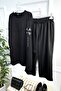 Large Size Angel Stone Detailed Combed Cotton Double Set - Black - 3