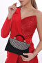Black Color Suede Platinum Snake Pattern Cover Evening Dress Portfolio Handheld and Long Strap Use (Chain Hanger) - 2
