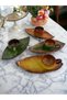 Decorative Walnut Leaf Figured Tea Coffee Cup Set in Green, Yellow and Coffee Colors for 4 People - 2