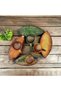 Decorative Walnut Leaf Figured Tea Coffee Cup Set in Green, Yellow and Coffee Colors for 4 People - 5