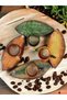 Decorative Walnut Leaf Figured Tea Coffee Cup Set in Green, Yellow and Coffee Colors for 4 People