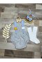 Sun and cloud concept baby boy gray blue salopet bow tie socks set - 7