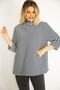 Women's Large Size Navy Blue Stand-Up Collar Striped Capri Sleeve Tunic 65n35063 - 3