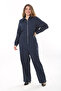 Women's Large Size Navy Blue Front Zipper 4 Pockets Back Waist Belt Elastic Jeans Jumpsuit 65N37573 - 8