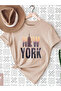 Beige Oversize T-shirt New York Printed