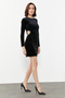 Waist Detailed Mini Velvet Dress - 4