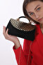 Black Color Suede Gold Snake Pattern Cover Evening Dress Portfolio Handheld and Long Strap Use (Chain Strap) - 5
