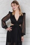 Black Tulle Fabric Degaje Collar Low-cut Design Skirt Ruffle Design Maxi Evening Dress 9268 - 2
